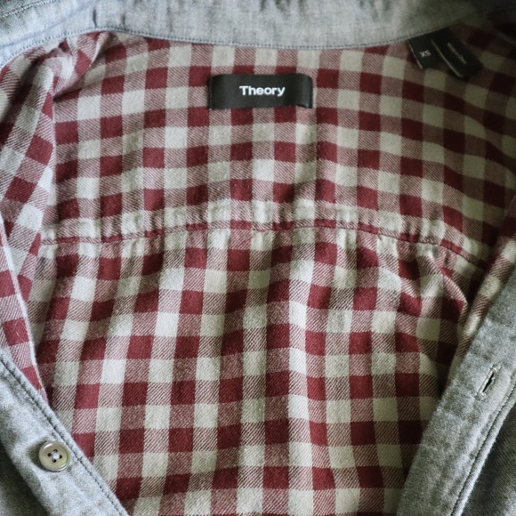 Theory 100% COTTON Grey with Plaid Button Up, Size XS - Picture 6 of 9